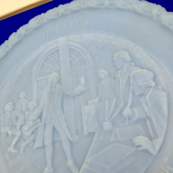 Fenton Other - Fenton Bicentennial Commemorative Plate Patrick Henry Blue Satin Glass Vintage